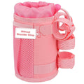 Pink bike bottle cup holder with mesh sleeve and adjustable handlebar straps