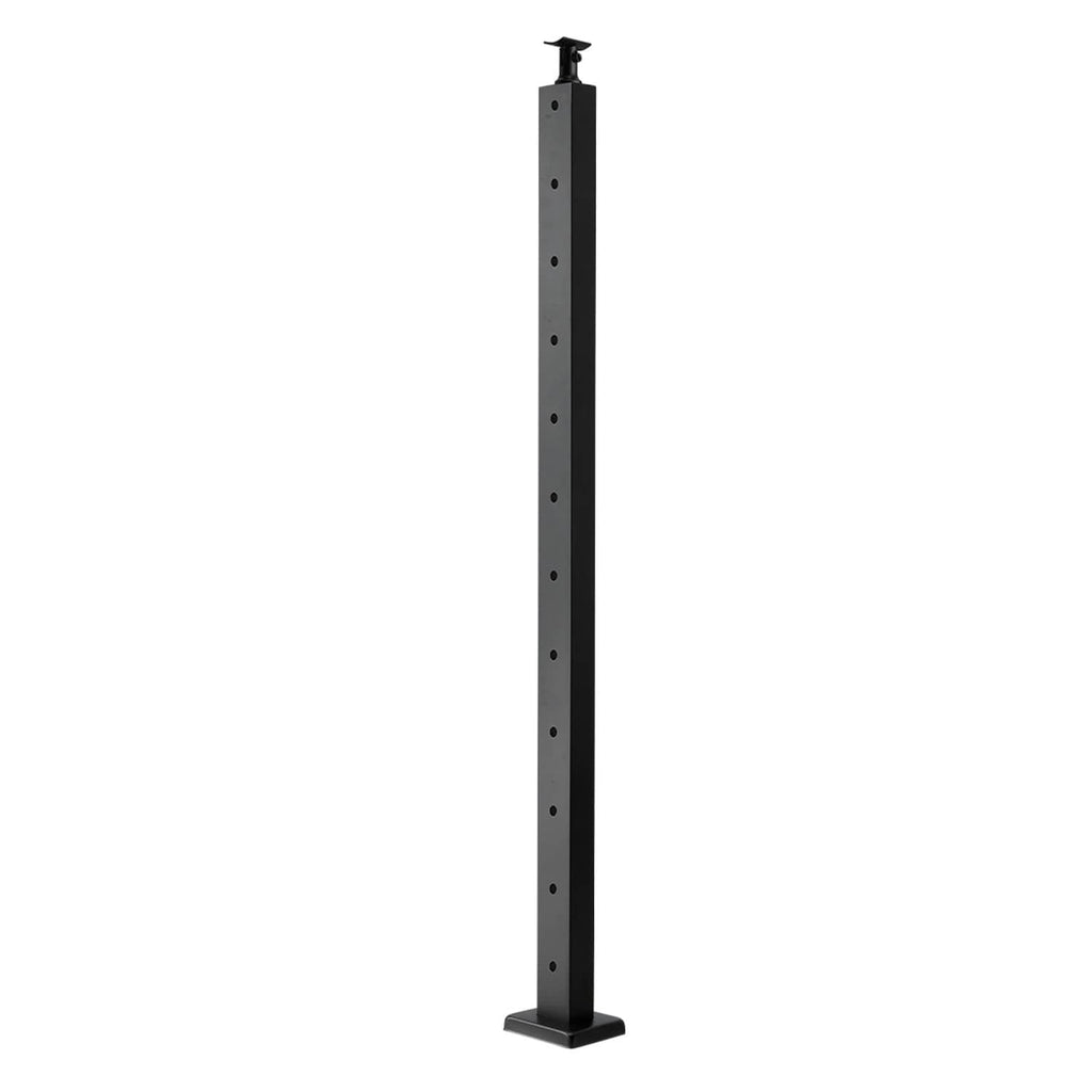 Black cable railing post with pre-drilled holes and capped top