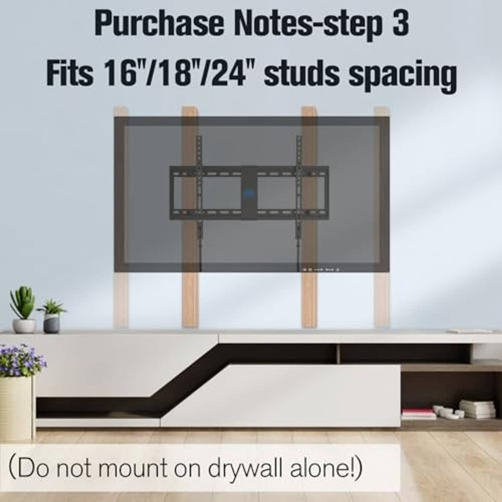 TV wall mount bracket fits 16/18/24 inch stud spacing (not drywall alone)