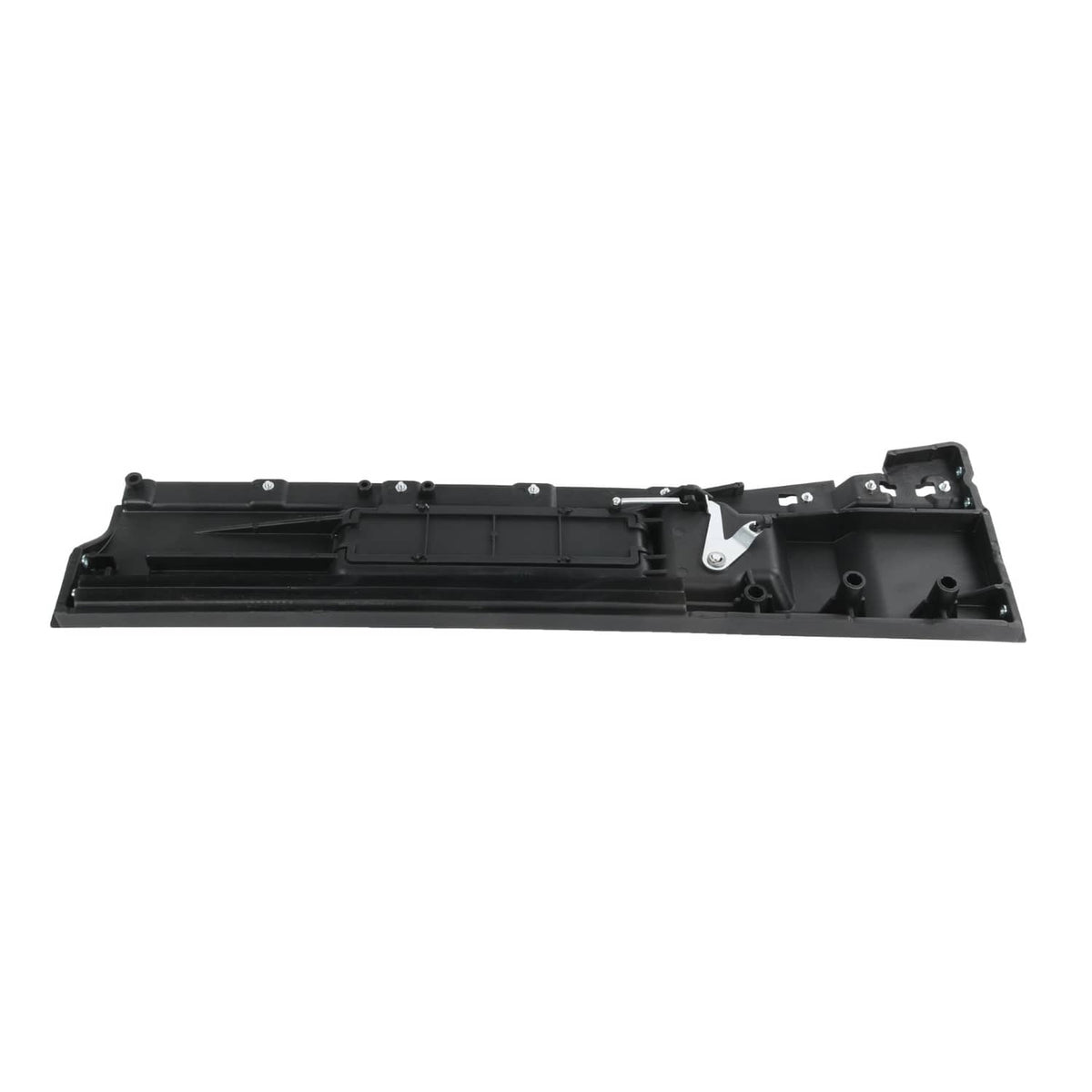 Black interior door handle base with metal lever, side mounts, and molded channels