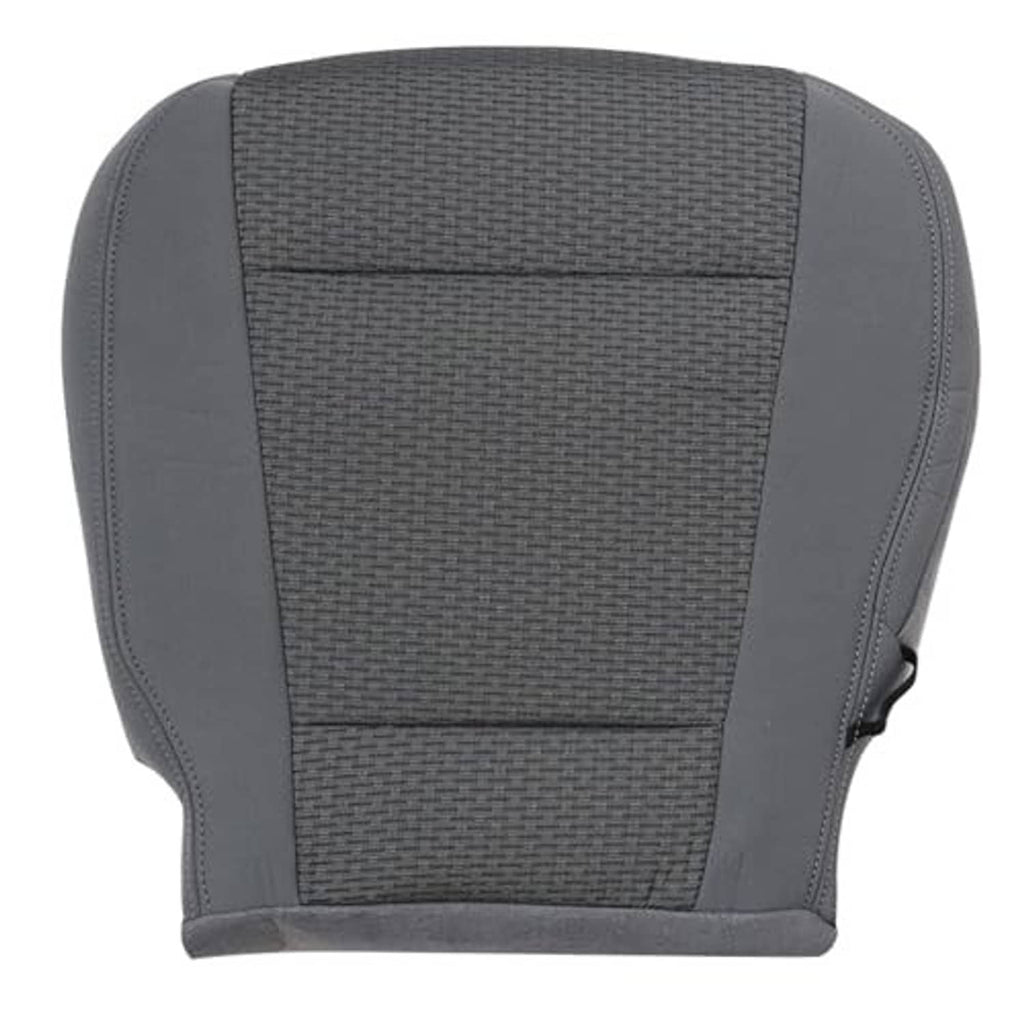 Gray fabric front driver seat bottom cover with stitched edge trim