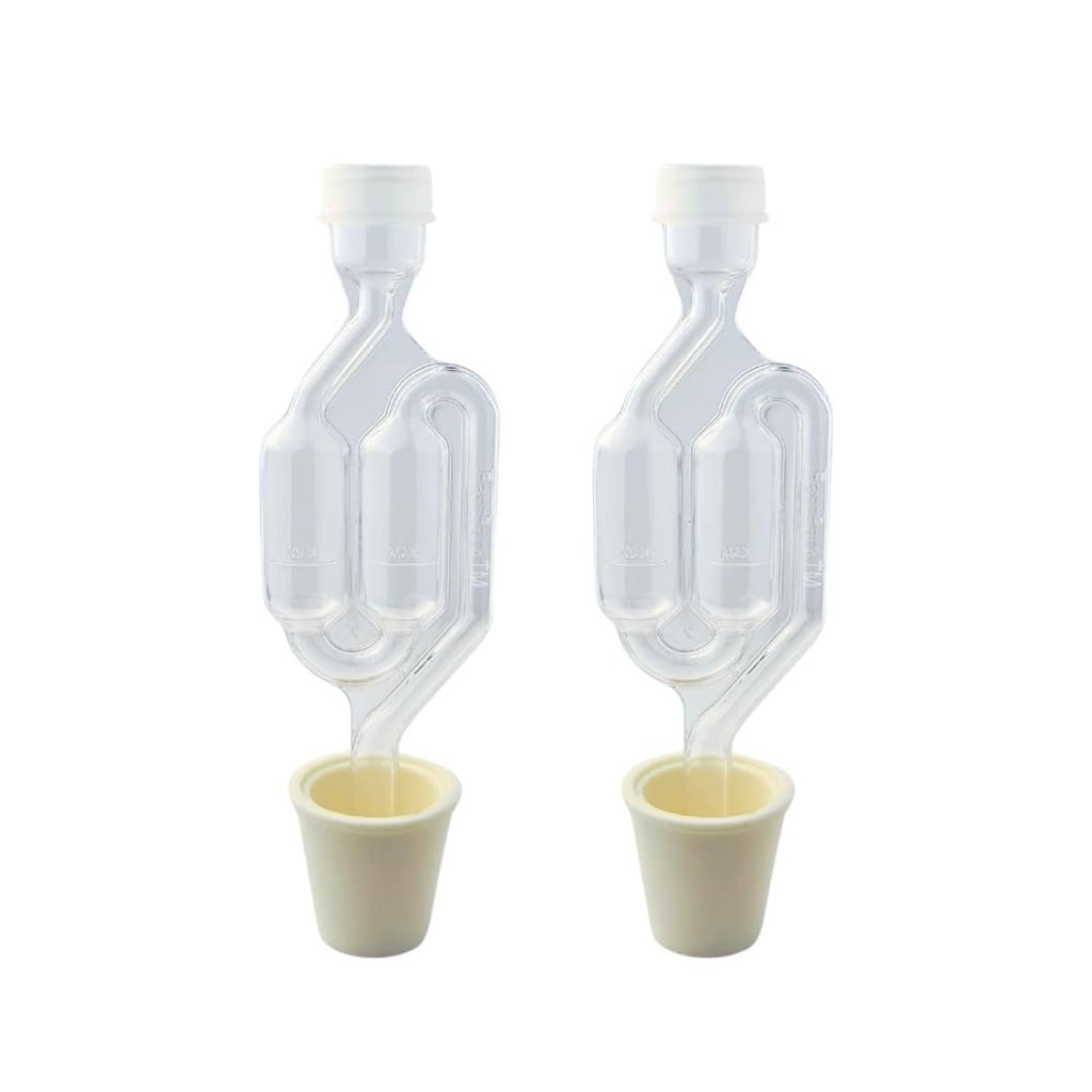 Twin bubble airlock with carboy bung, clear body and tan cup