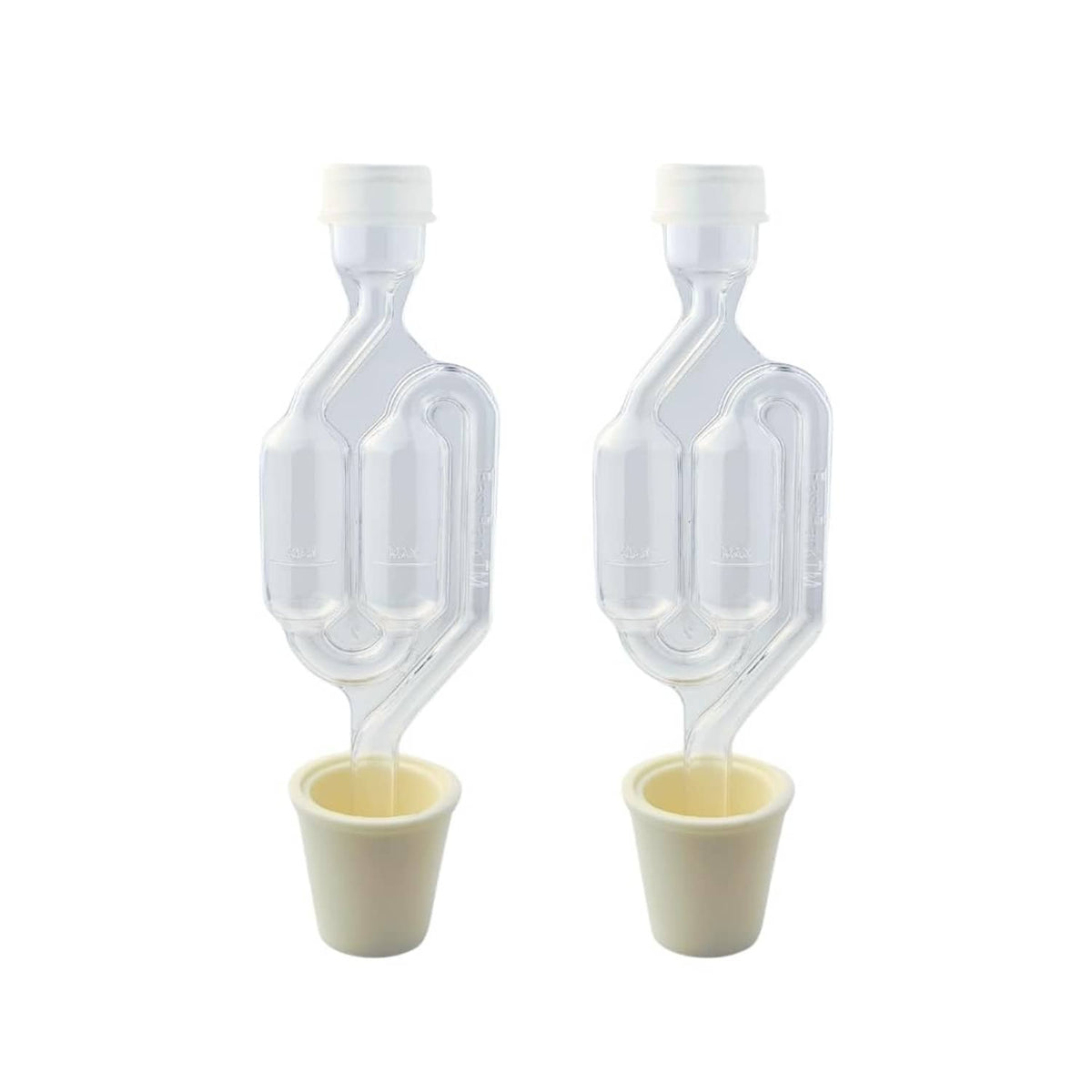 Twin bubble airlock with carboy bung, clear body and tan cup