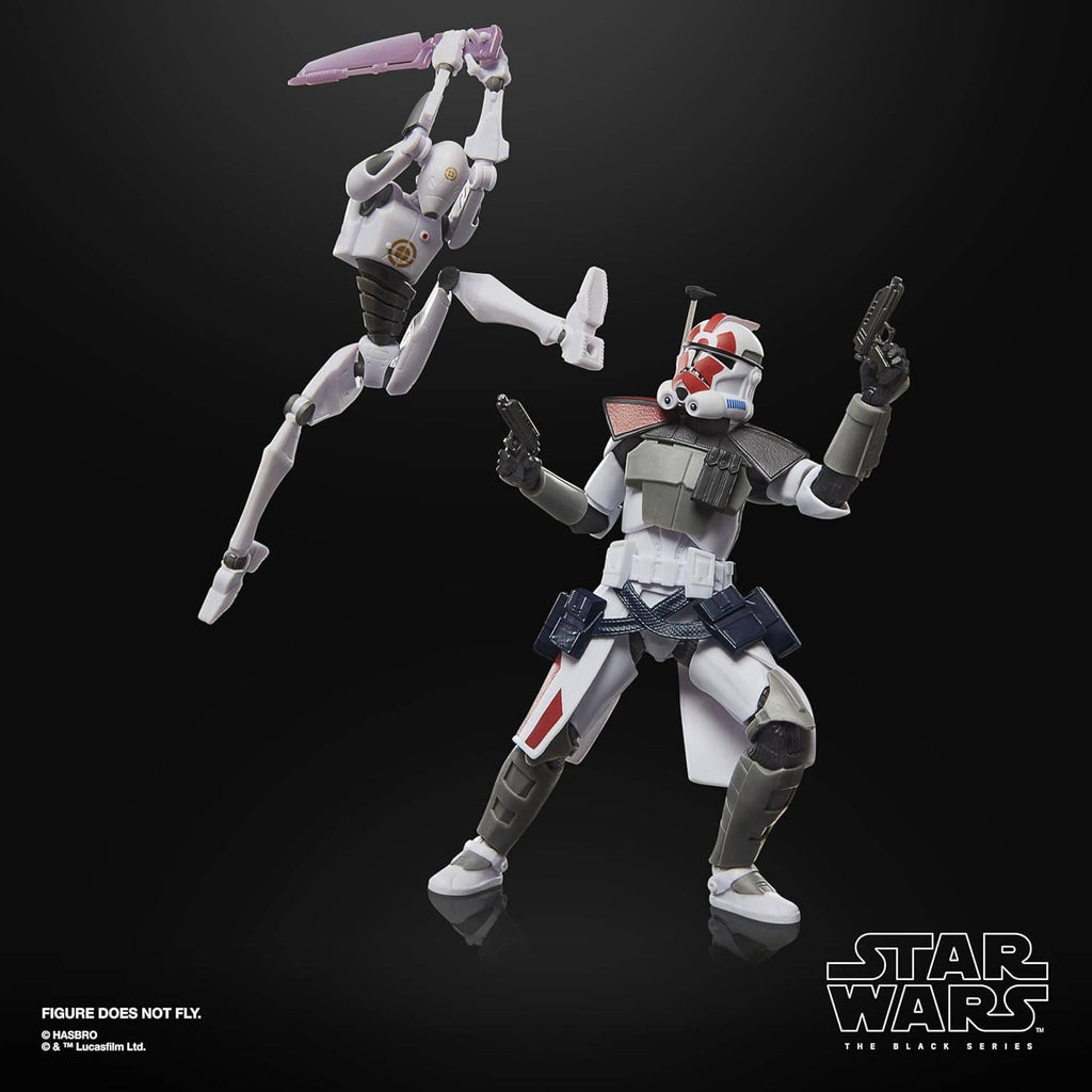 Star Wars Black Series ARC Trooper and Commando Droid action figures in combat poses
