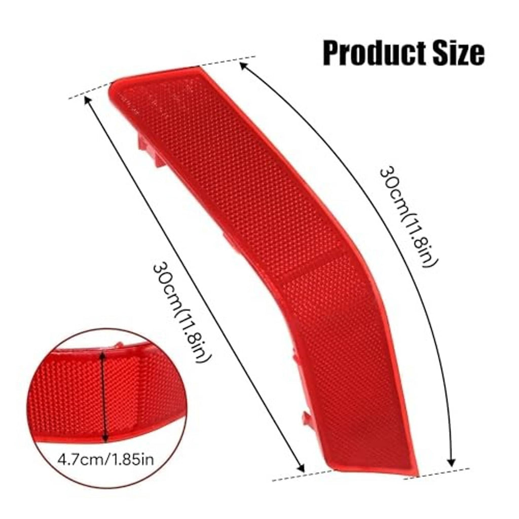 Red bumper reflector insert size diagram, curved textured lens with mounting tabs