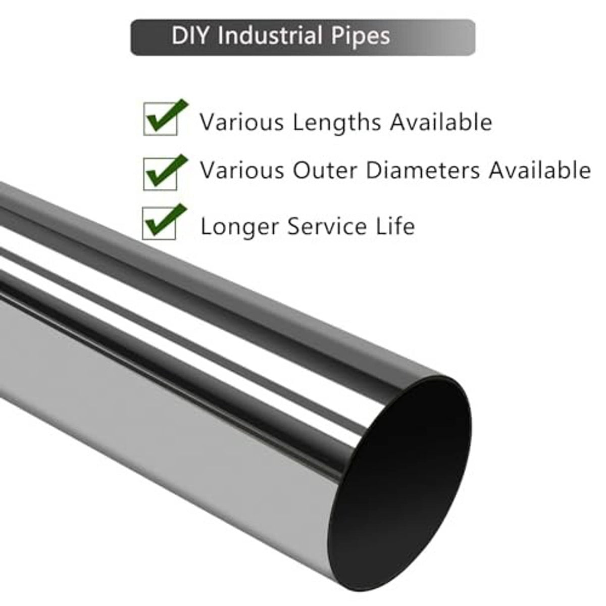 Stainless steel exhaust pipe tube with smooth outer surface and open end, dark interior.