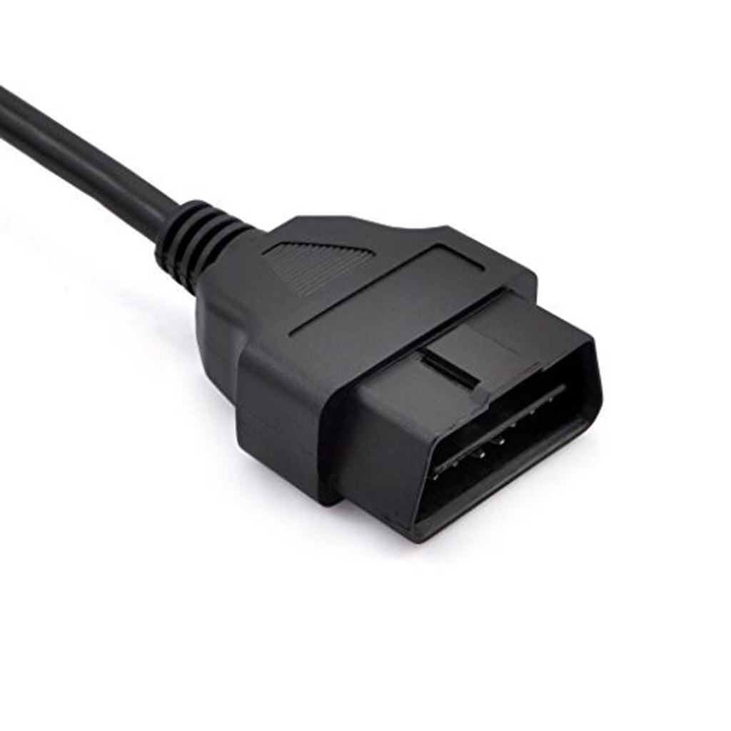 OBD diagnostic extension cable with female 16-pin connector plug, black.