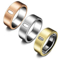 Three Oura ring covers: rose gold, silver, and gold with oval cutouts