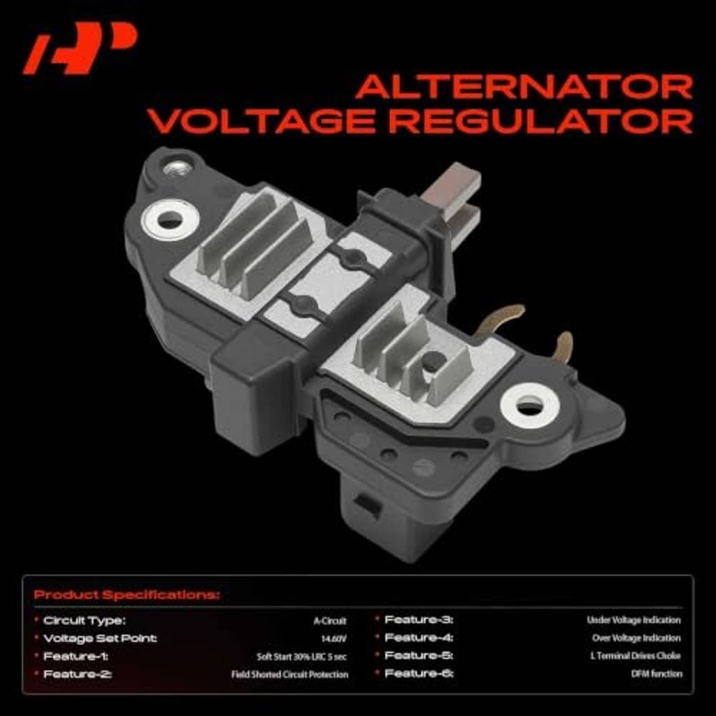 Alternator voltage regulator module, black plastic housing with metal connector