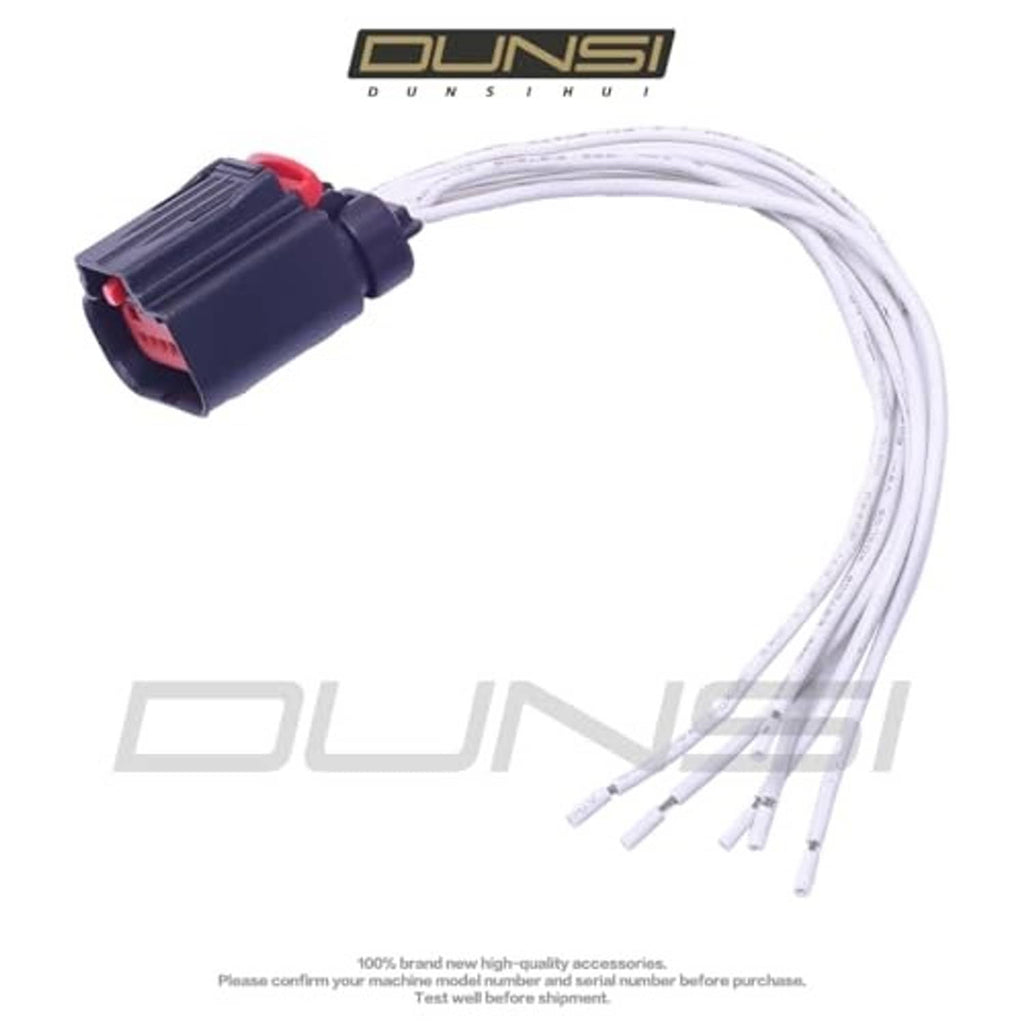 Throttle body electrical connector plug pigtail, dark housing with red latch and wire leads.