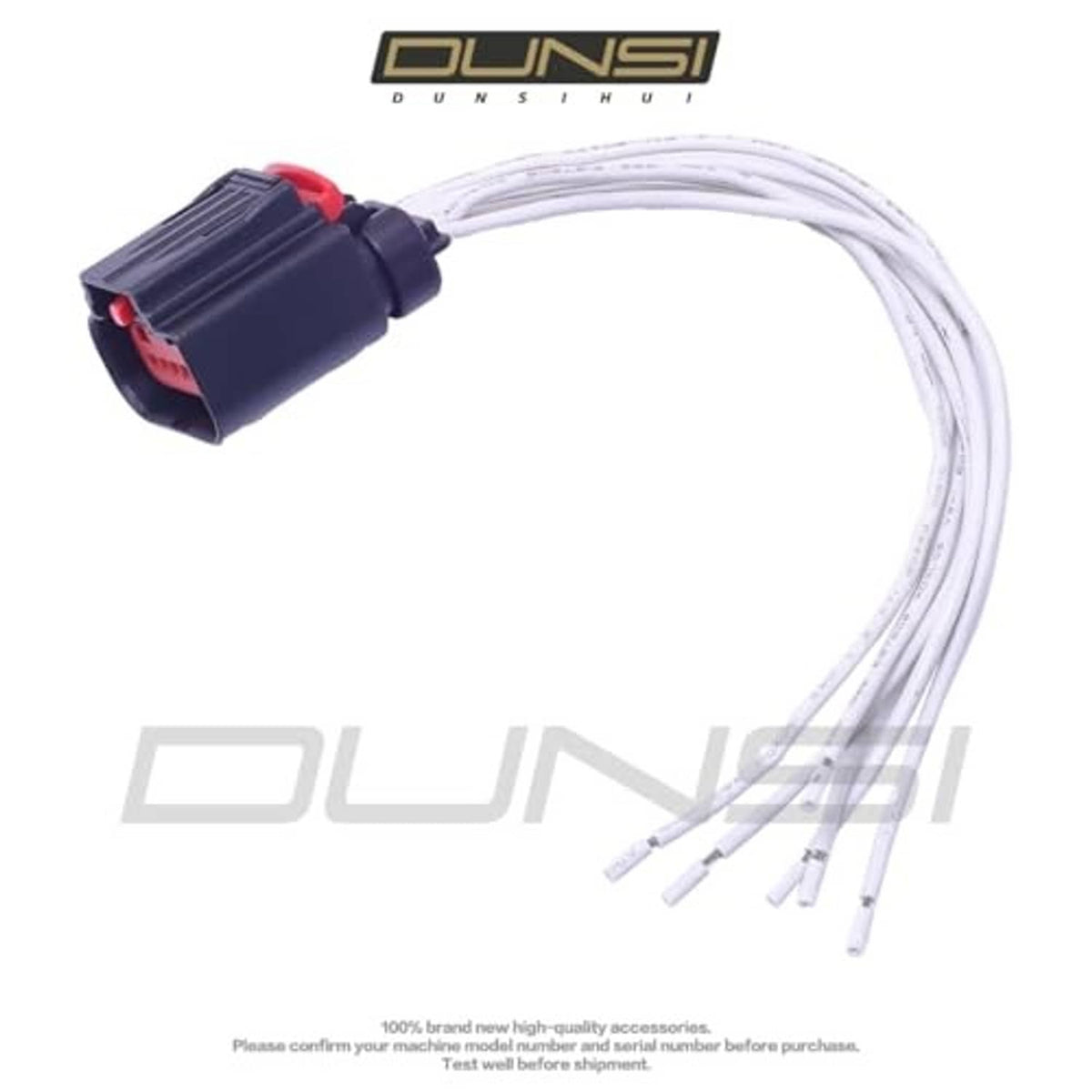 Throttle body electrical connector plug pigtail, dark housing with red latch and wire leads.