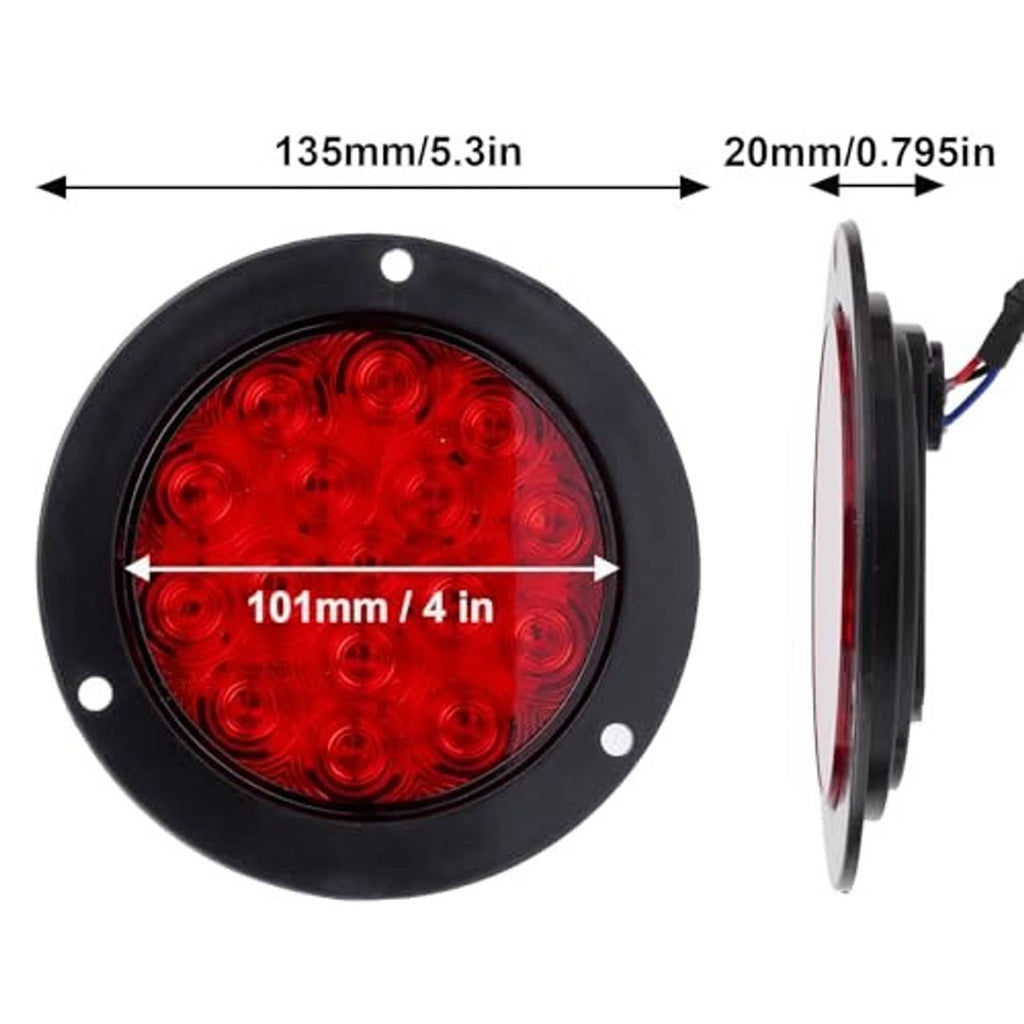 Round red LED trailer tail light, black bezel, with side mounting holes
