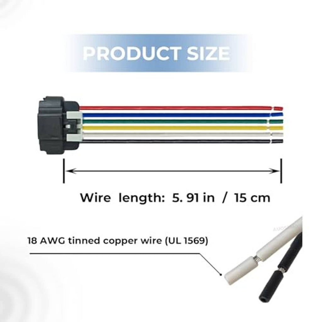 Headlight connector pigtail with multicolor 18 AWG wires, 5.91 in (15 cm) length