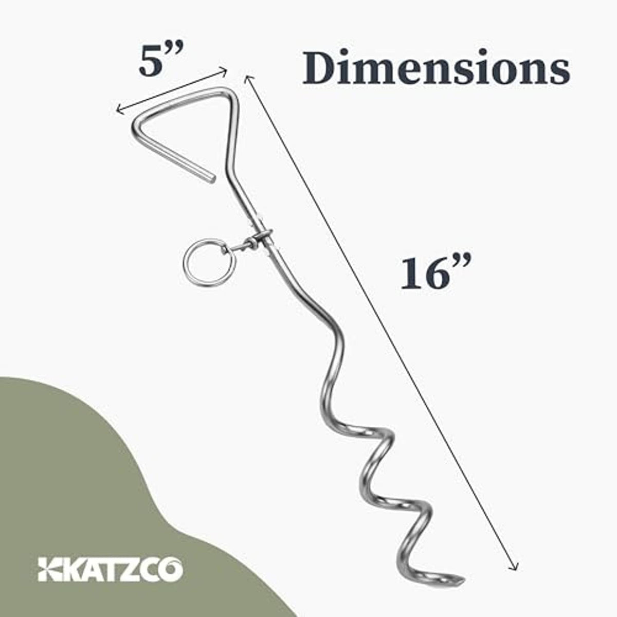 Chrome metal spiral tie-out stake with top loop and eye ring for tether