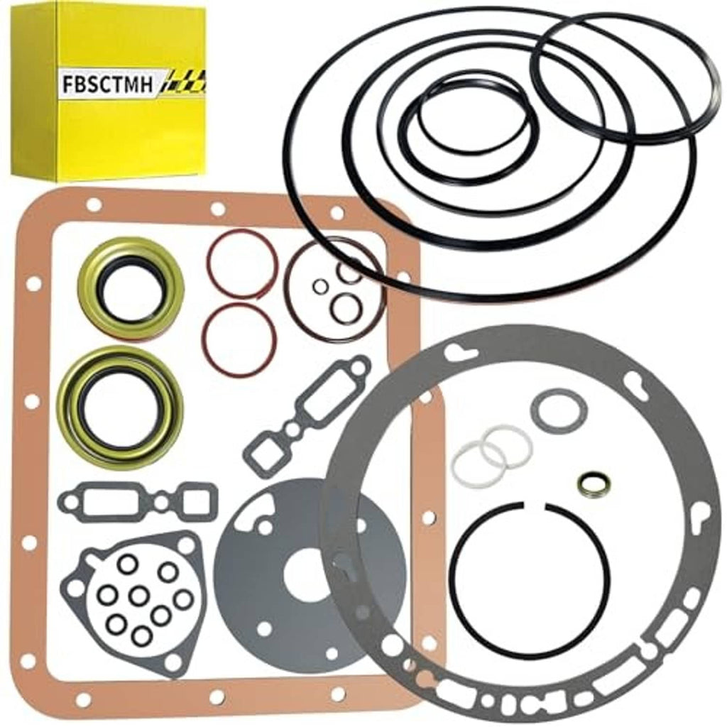 Transmission oil pan gasket kit showing multiple gaskets, green O-rings, and black sealing rings