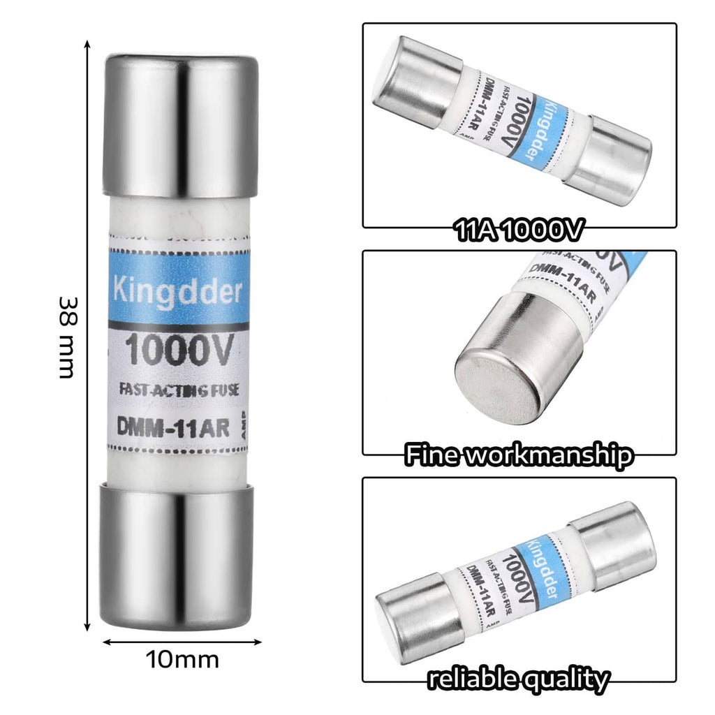 Kingdder 1000V fast-acting fuse cartridge, silver ceramic body with blue DMM-11AR label.