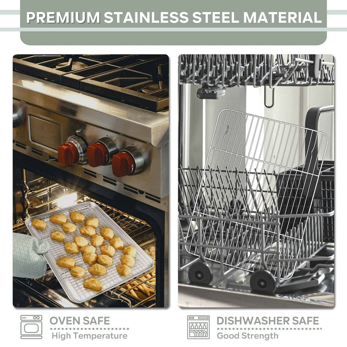 Stainless steel cooling rack set, wire racks for oven baking and dishwashing