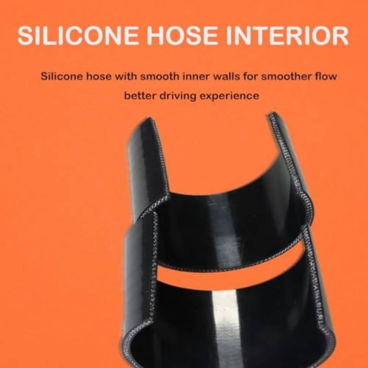 Black 90° silicone hose elbow with smooth inner walls, curved fitting