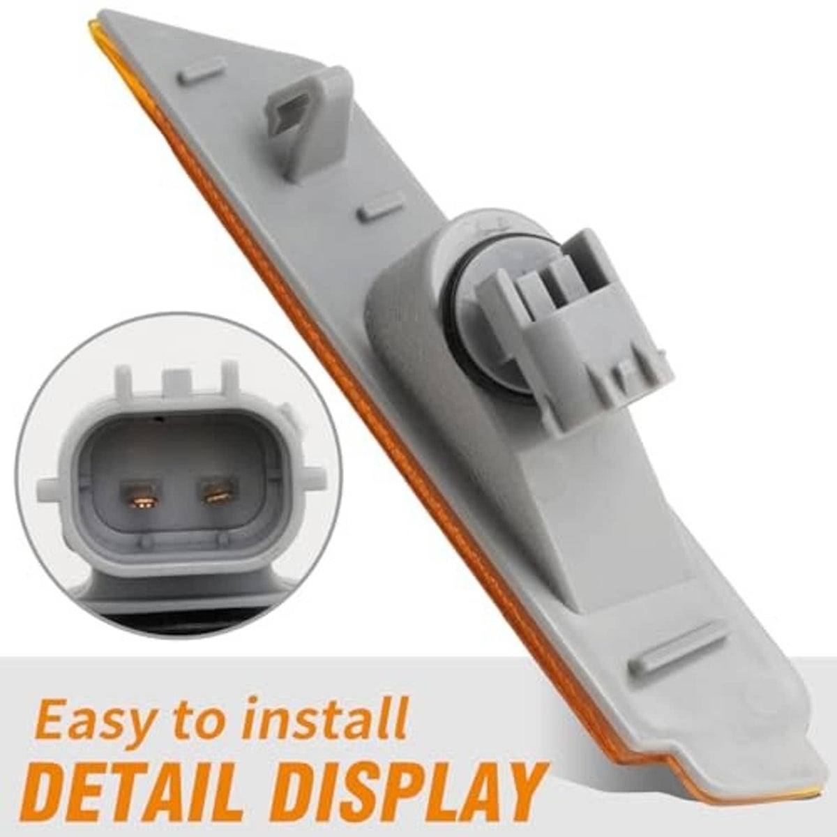 Amber side marker light assembly connector and mounting base, underside view
