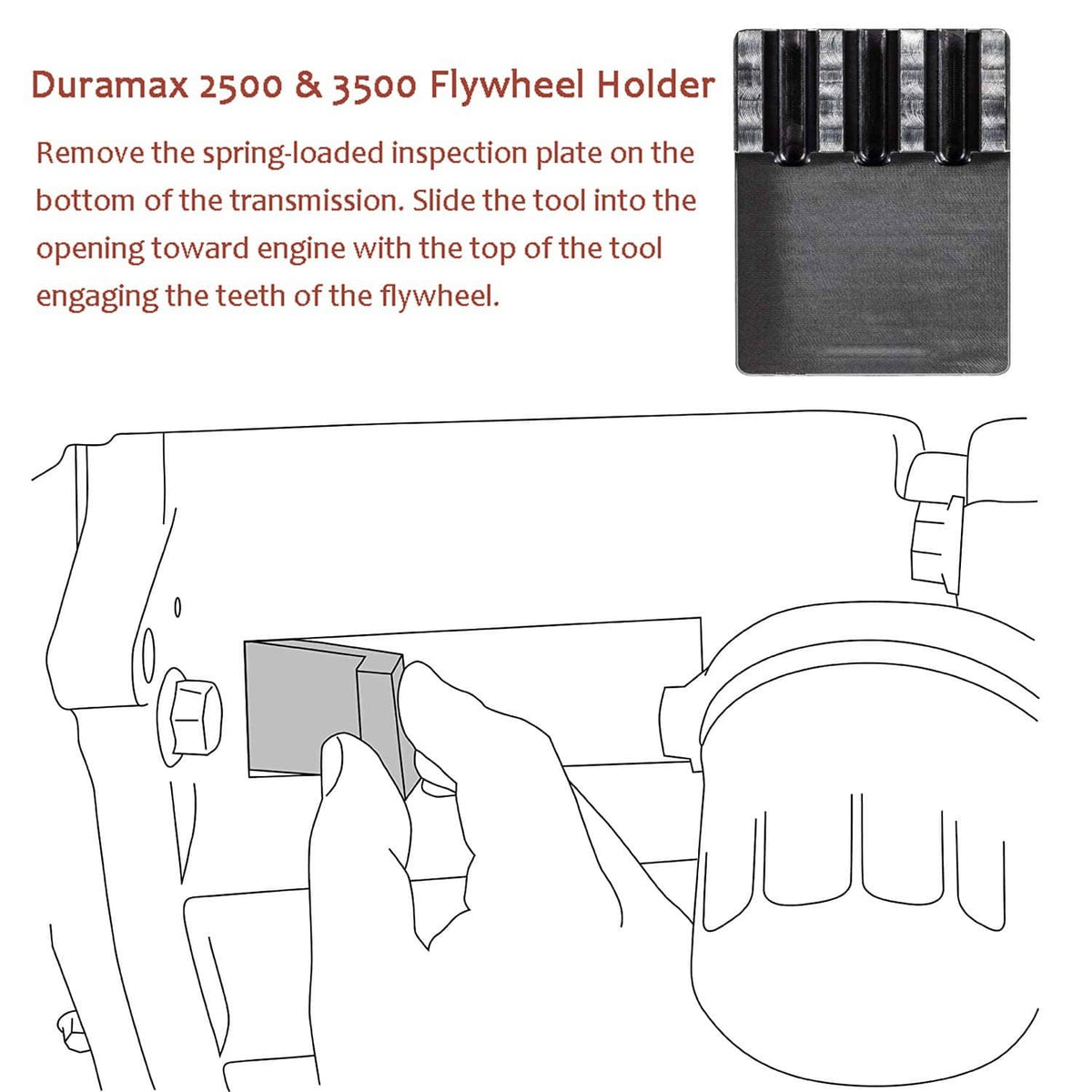 Flywheel holder tool with toothed top and hand tool insert
