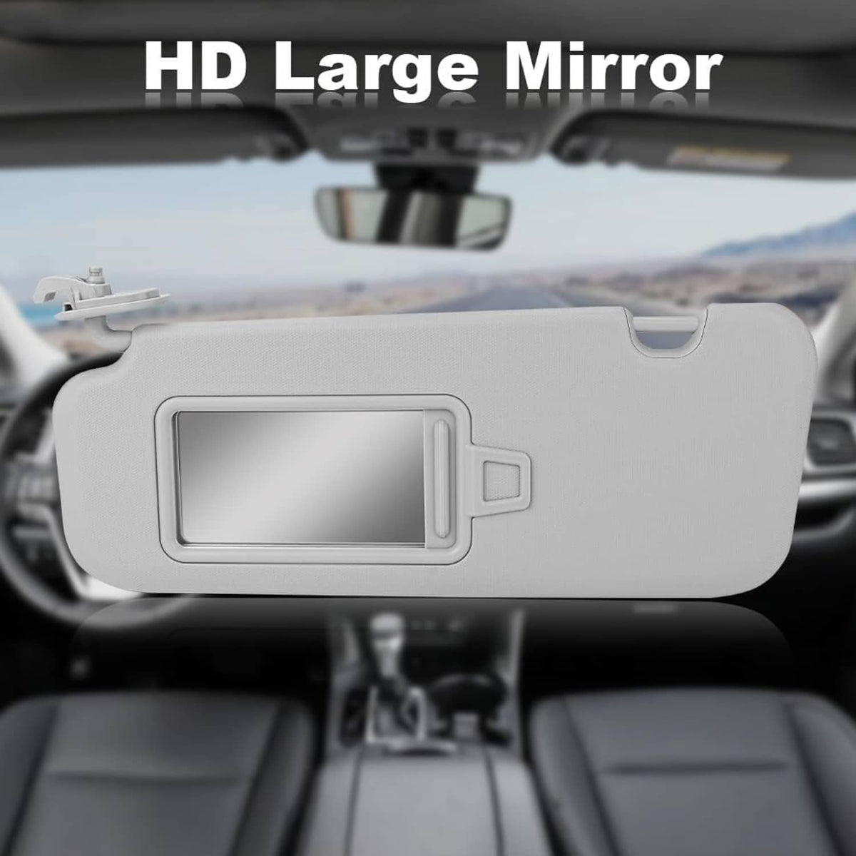 Gray sun visor pair with built-in mirror, driver and passenger side