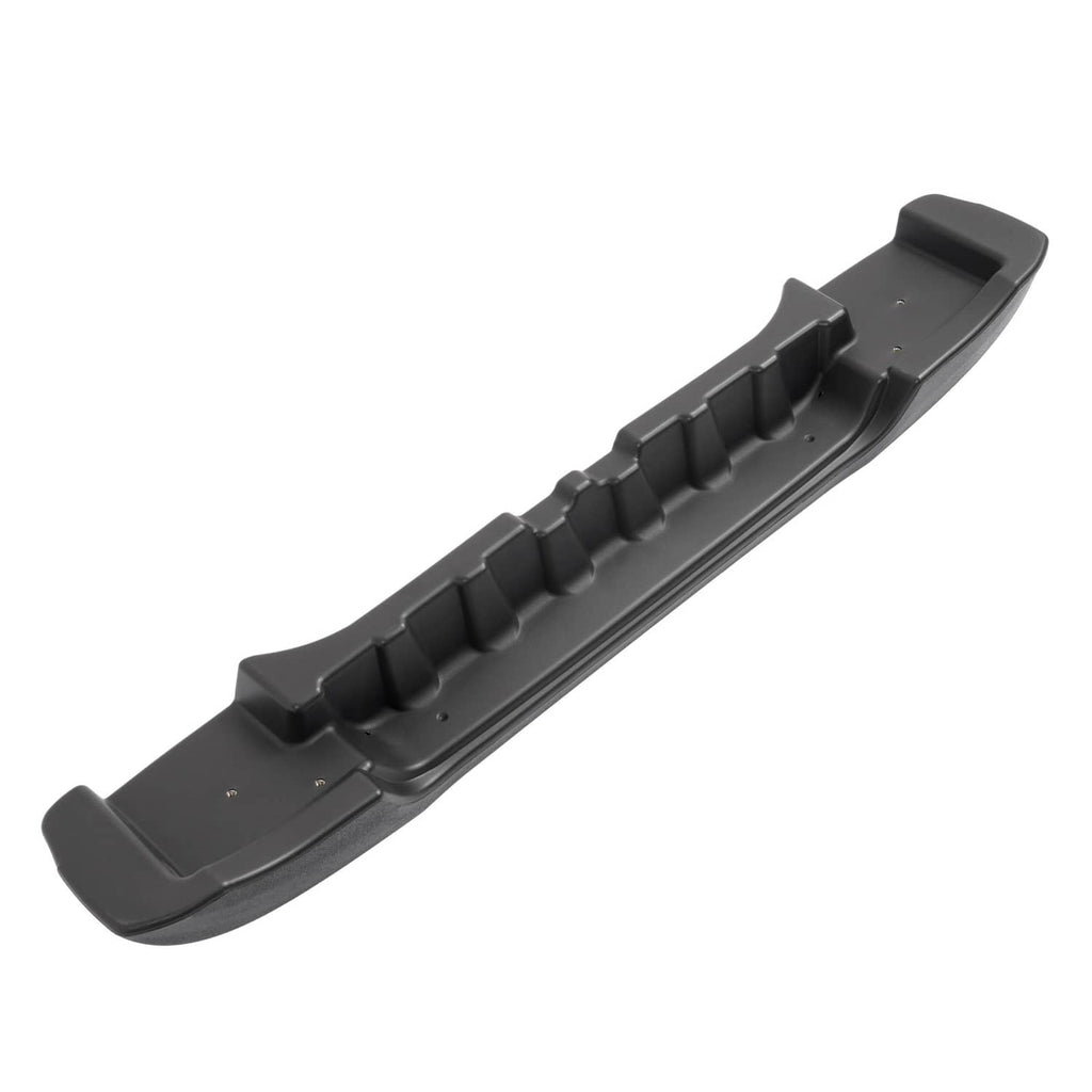Dark gray rear bumper insert with textured tread pattern and mounting tabs