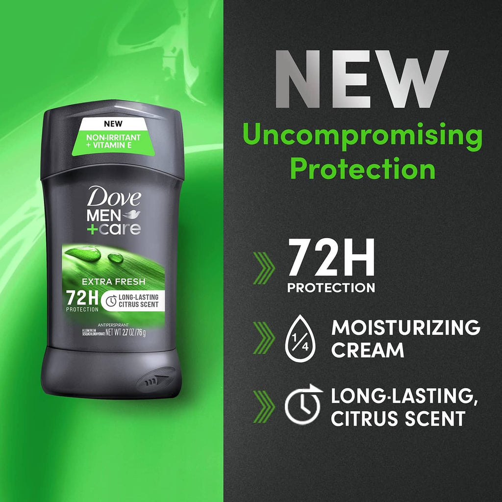 Men's antiperspirant deodorant stick in dark gray with green 72H protection callouts