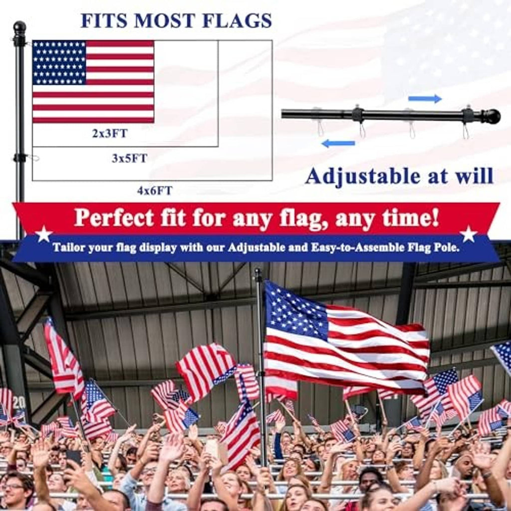 Adjustable black flag pole kit with anti-twist rings and fits multiple flag sizes
