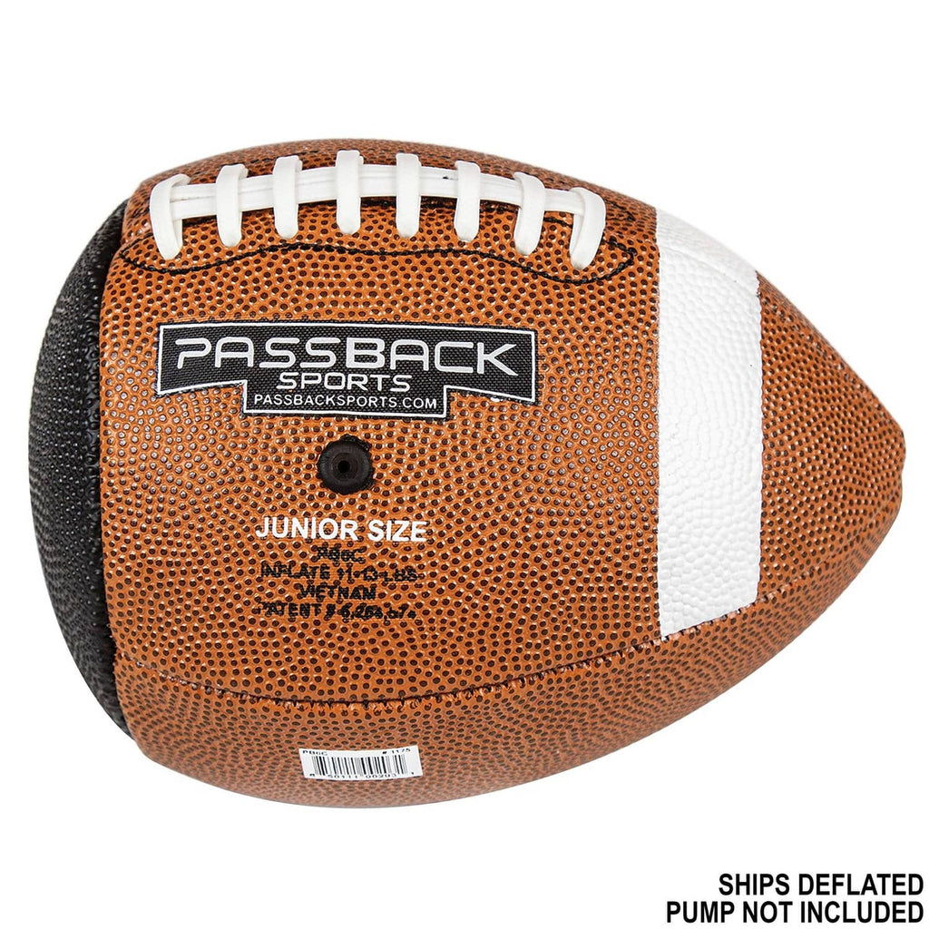 Youth composite football back panel with Passback branding and junior size label