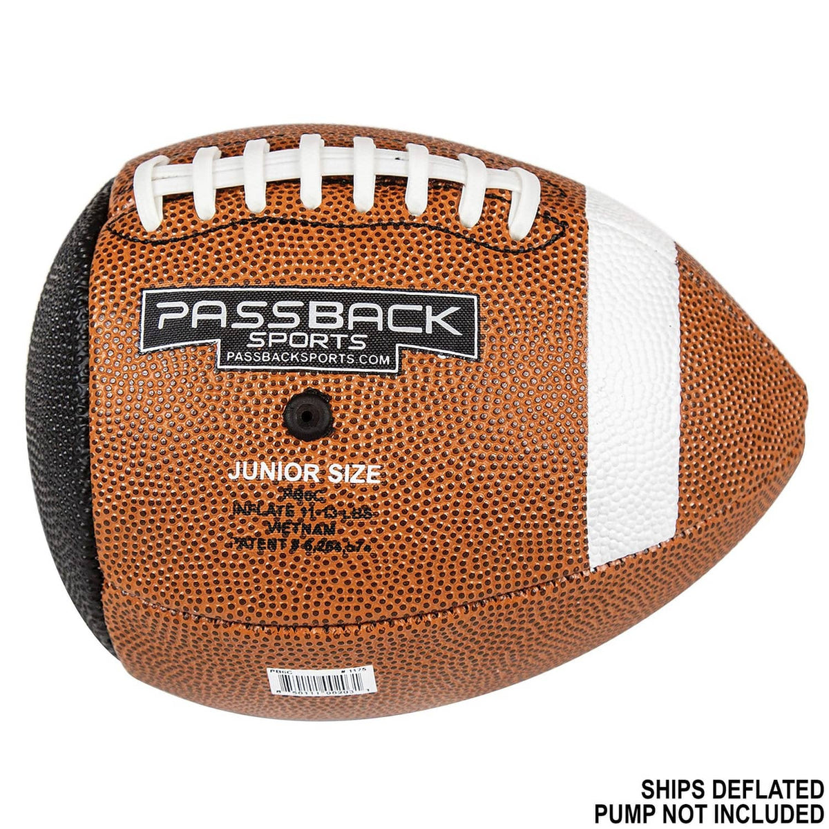 Youth composite football back panel with Passback branding and junior size label