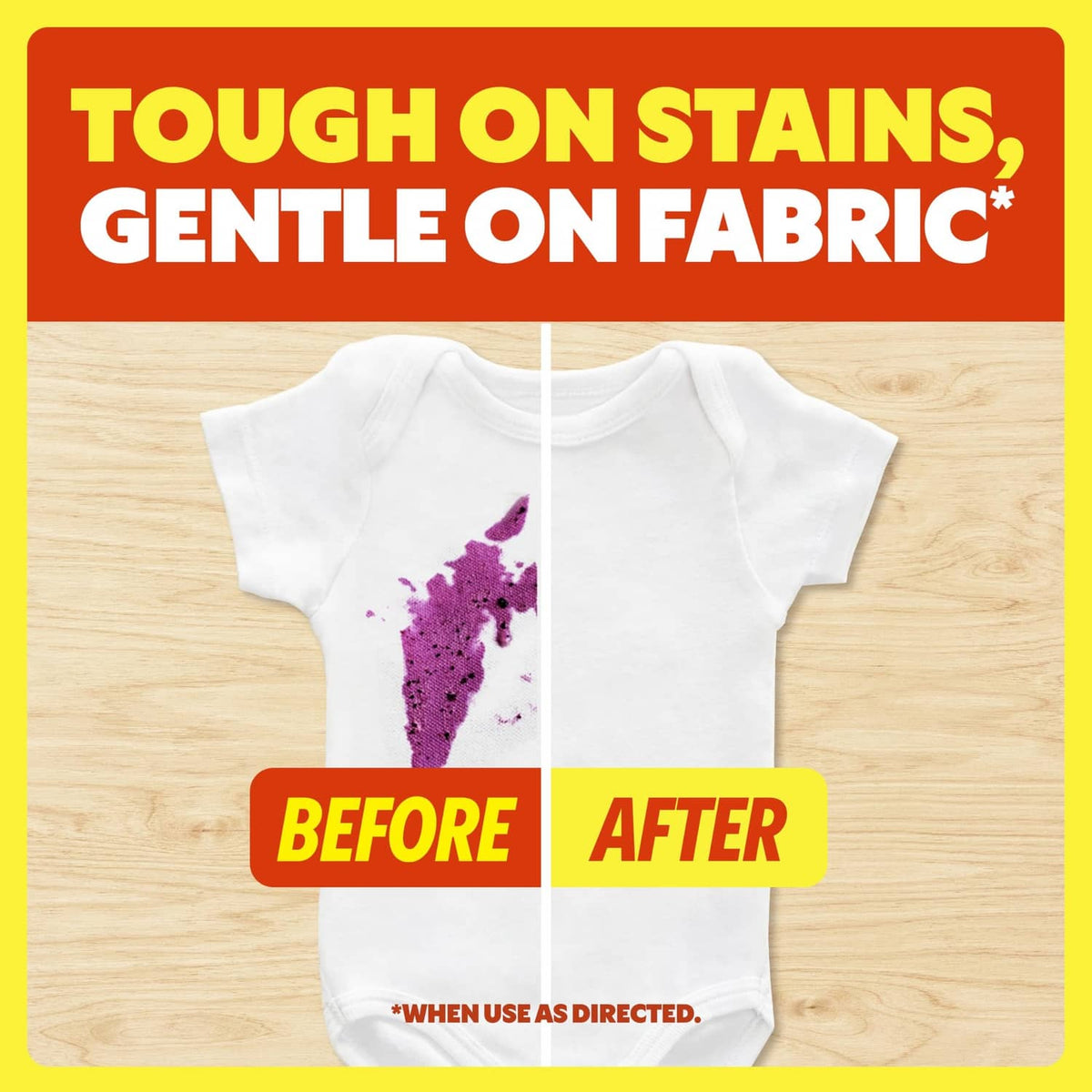 Shout Triple-Acting on fabric with before and after purple stain on white shirt