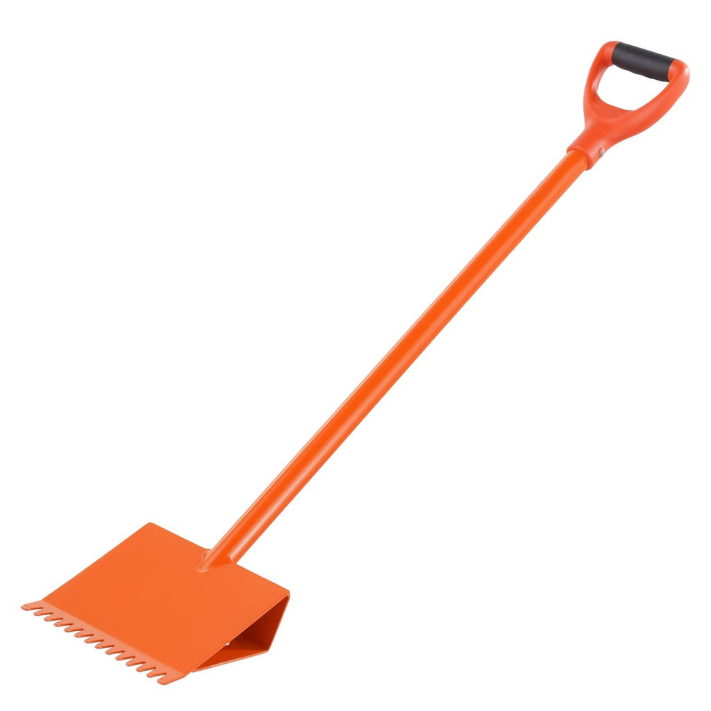 Uimoso steel roof shovel with orange handle, black grip, and wide toothed blade