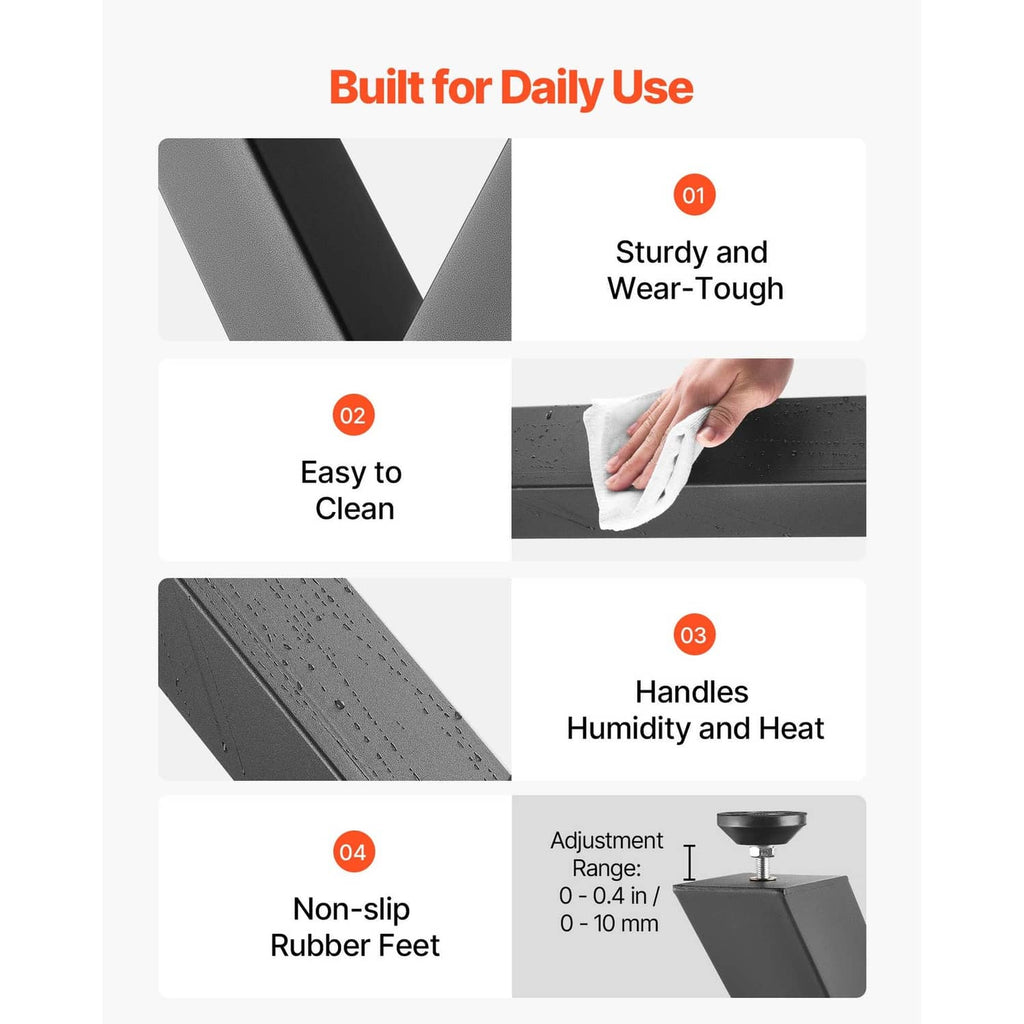 Black X-frame table legs featuring non-slip rubber feet and easy-clean surface.