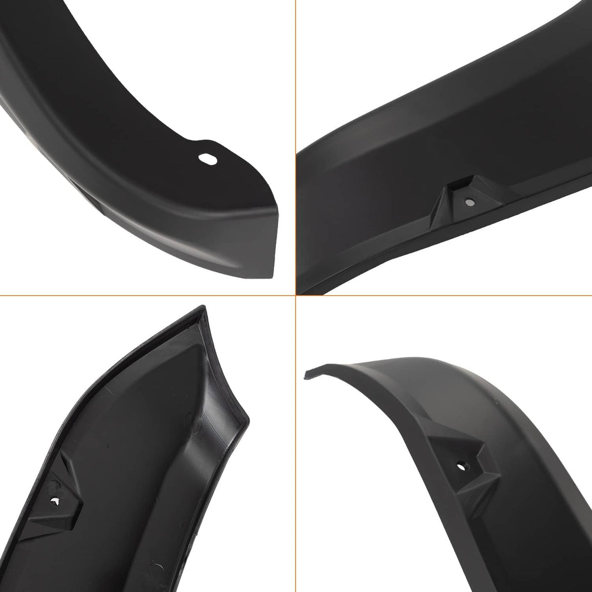 Black fender flare edge and corner detail with mounting holes