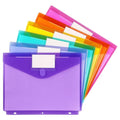 6-pack of colorful plastic binder pocket folders with clasp closure, each with front label slot