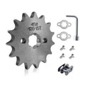 Motorcycle front engine sprocket, dark metal finish with mounting holes and center bore