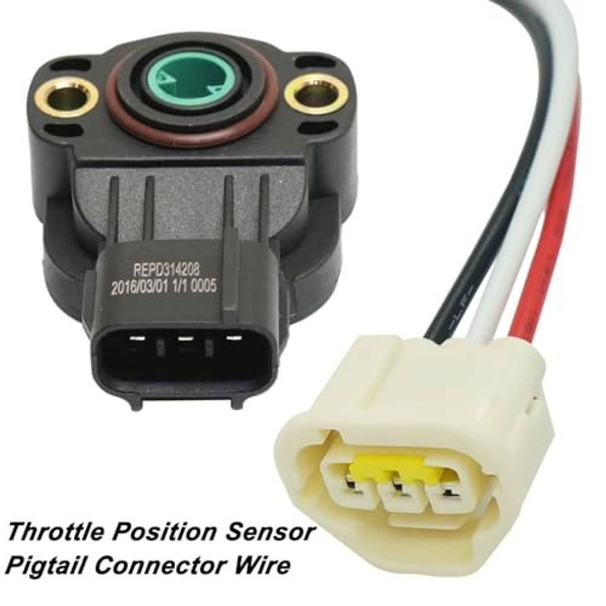 Throttle position sensor with 3-pin connector and attached wire pigtail