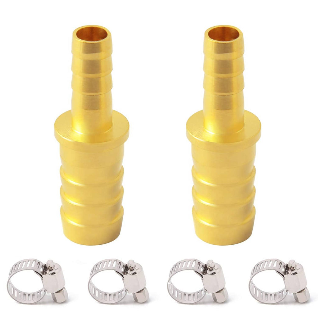 Brass hose barb reducer couplers with included hose clamps for 3/8 to 1/4 ID