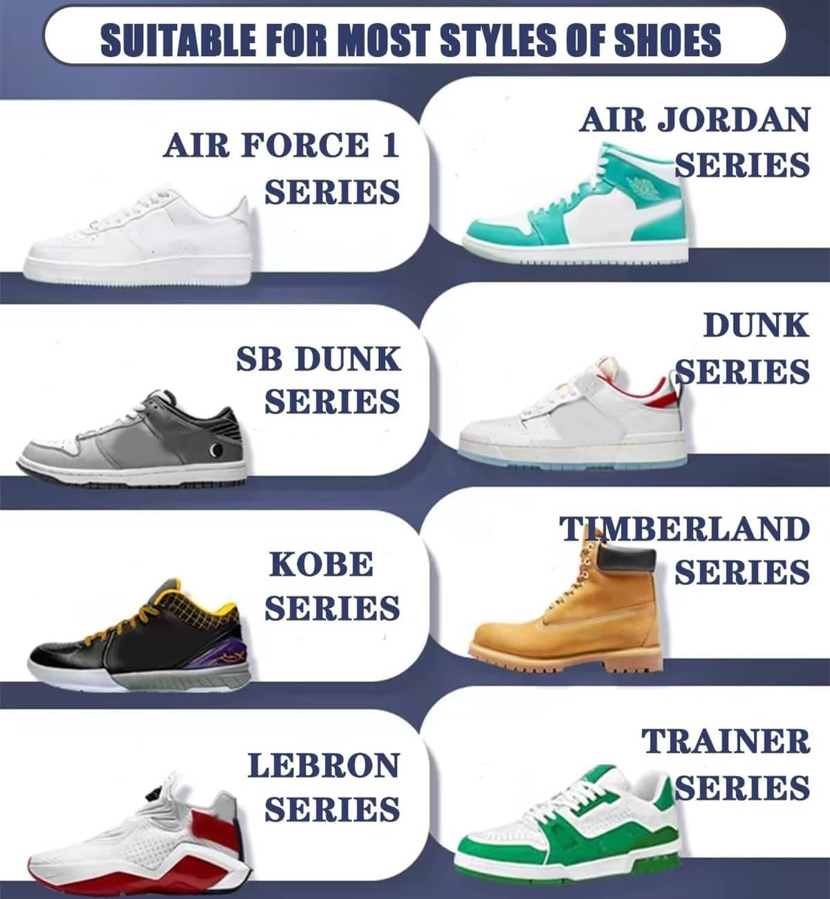 White shoe crease protector pads compatible with multiple sneaker styles