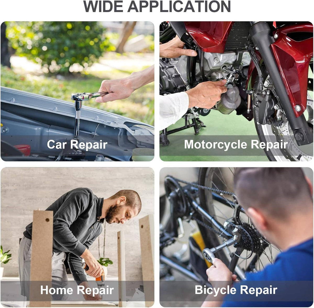 Tool kit set for car, motorcycle, home, and bicycle repairs