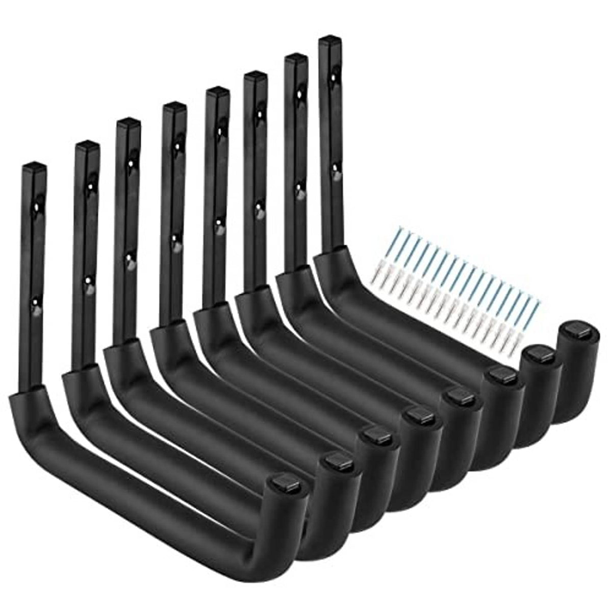 8-pack black heavy-duty garage storage hooks with wide U base and mounting holes