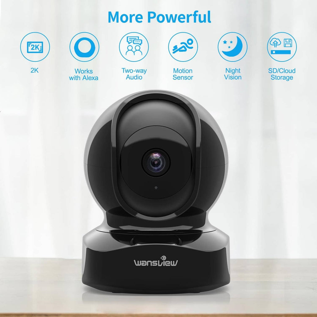 Black indoor 360° Wi‑Fi security camera with rotating lens on tabletop base