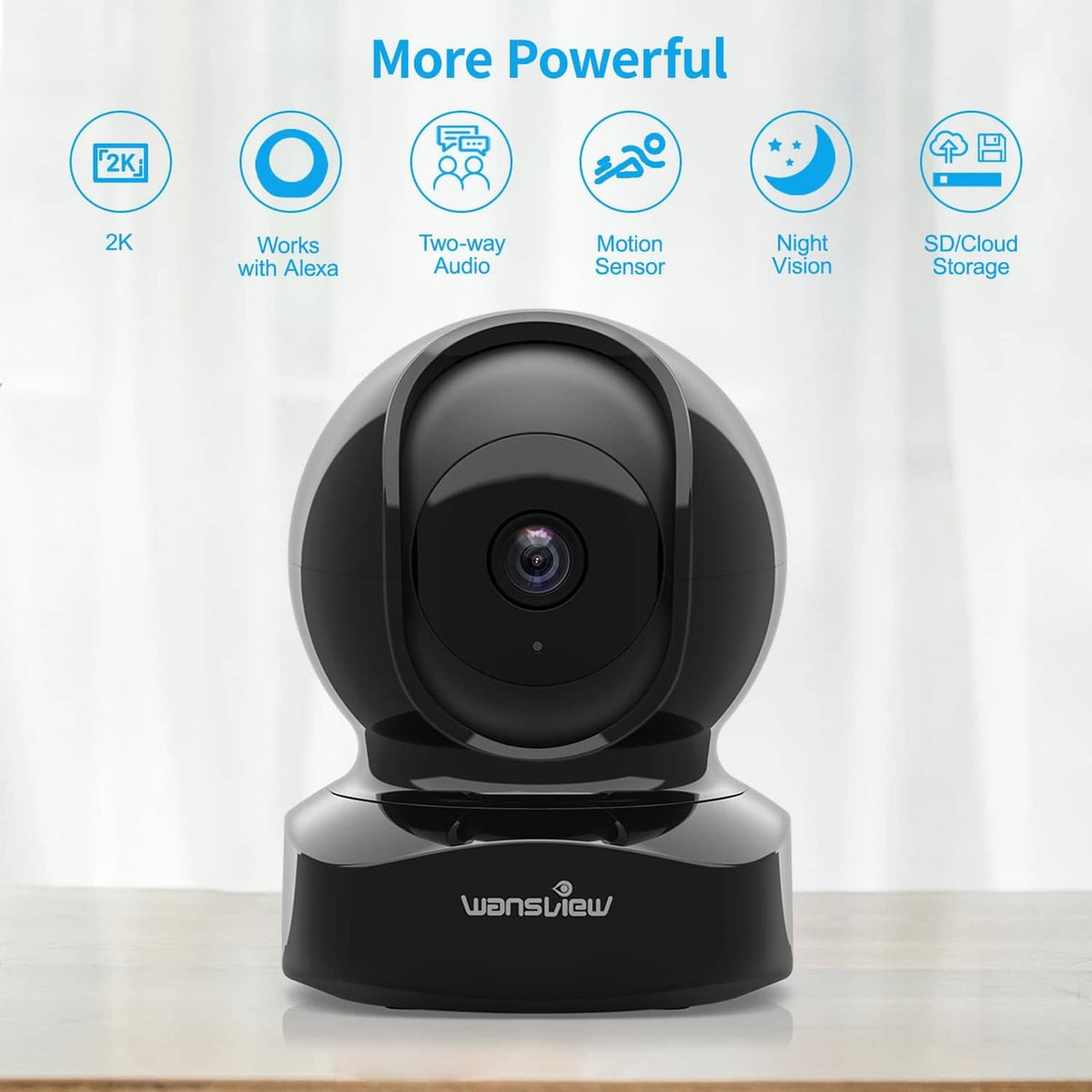 Black indoor 360° Wi‑Fi security camera with rotating lens on tabletop base