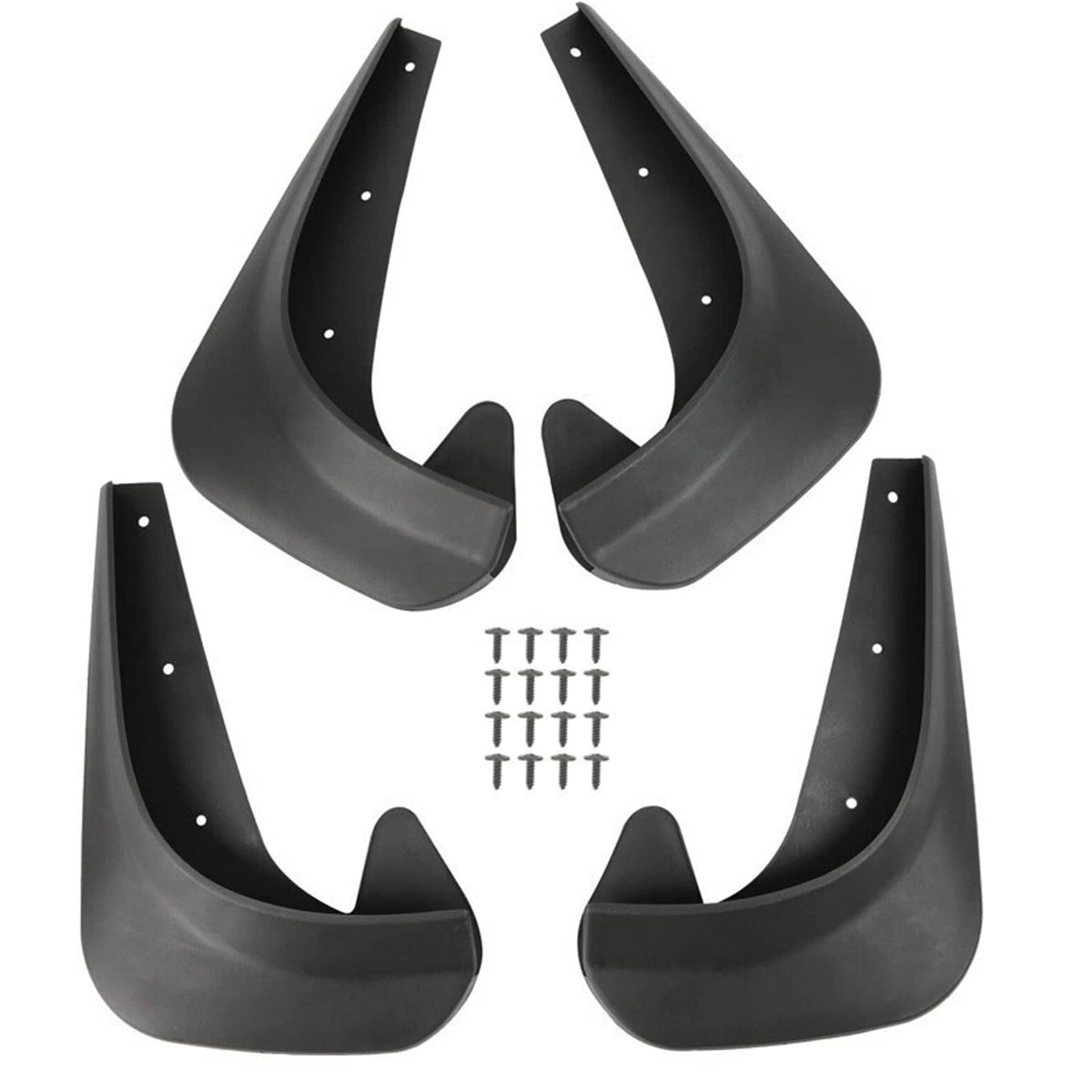 Set of black mud flaps/mudguards with mounting holes and hardware included