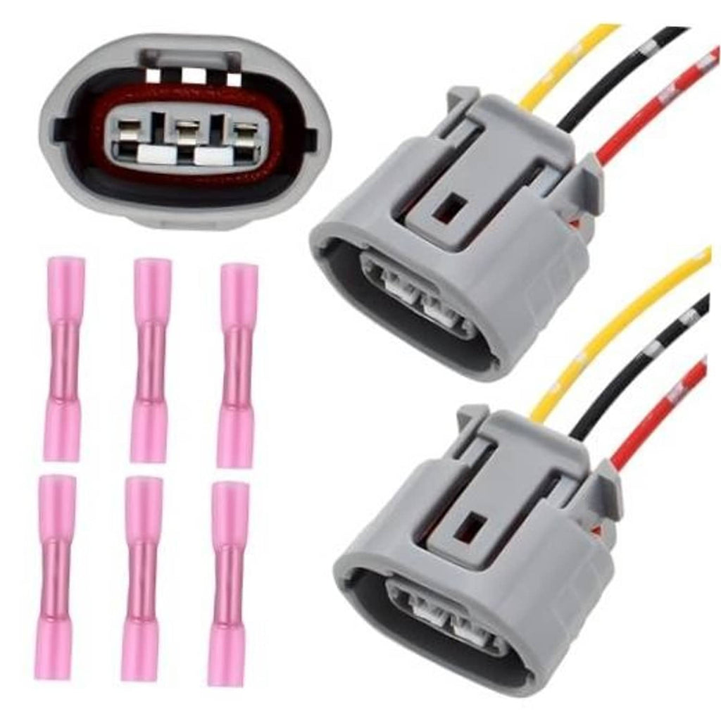 3-pin alternator pigtail connector plug with terminals, two gray housings and wire leads