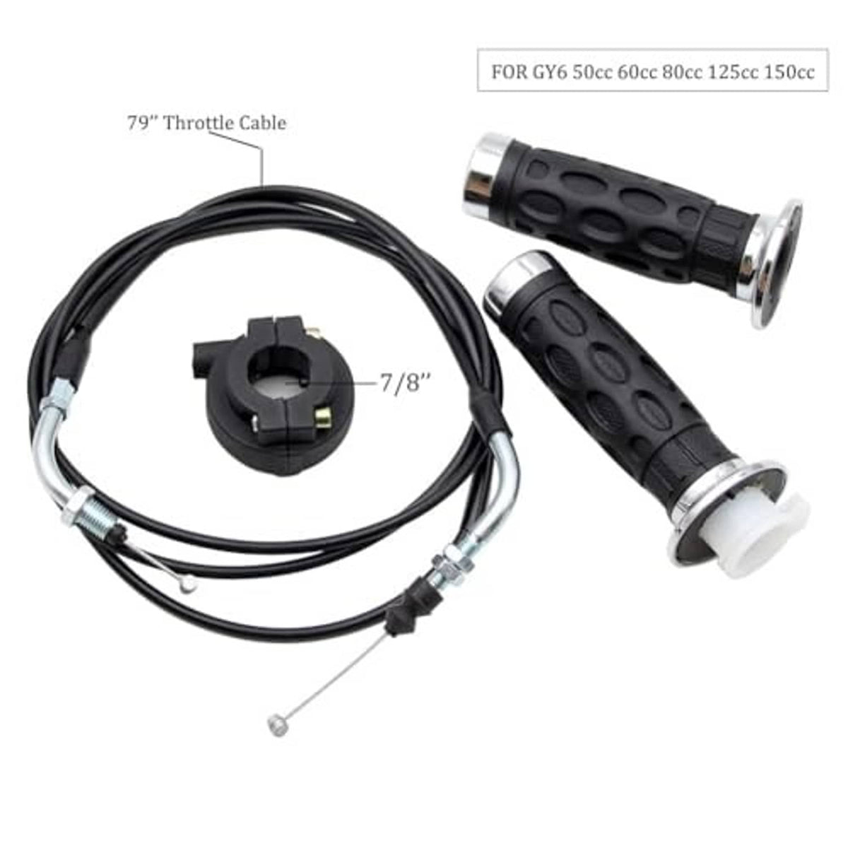 Throttle cable set with black twist grips, 7/8" housing, and 79" throttle cable