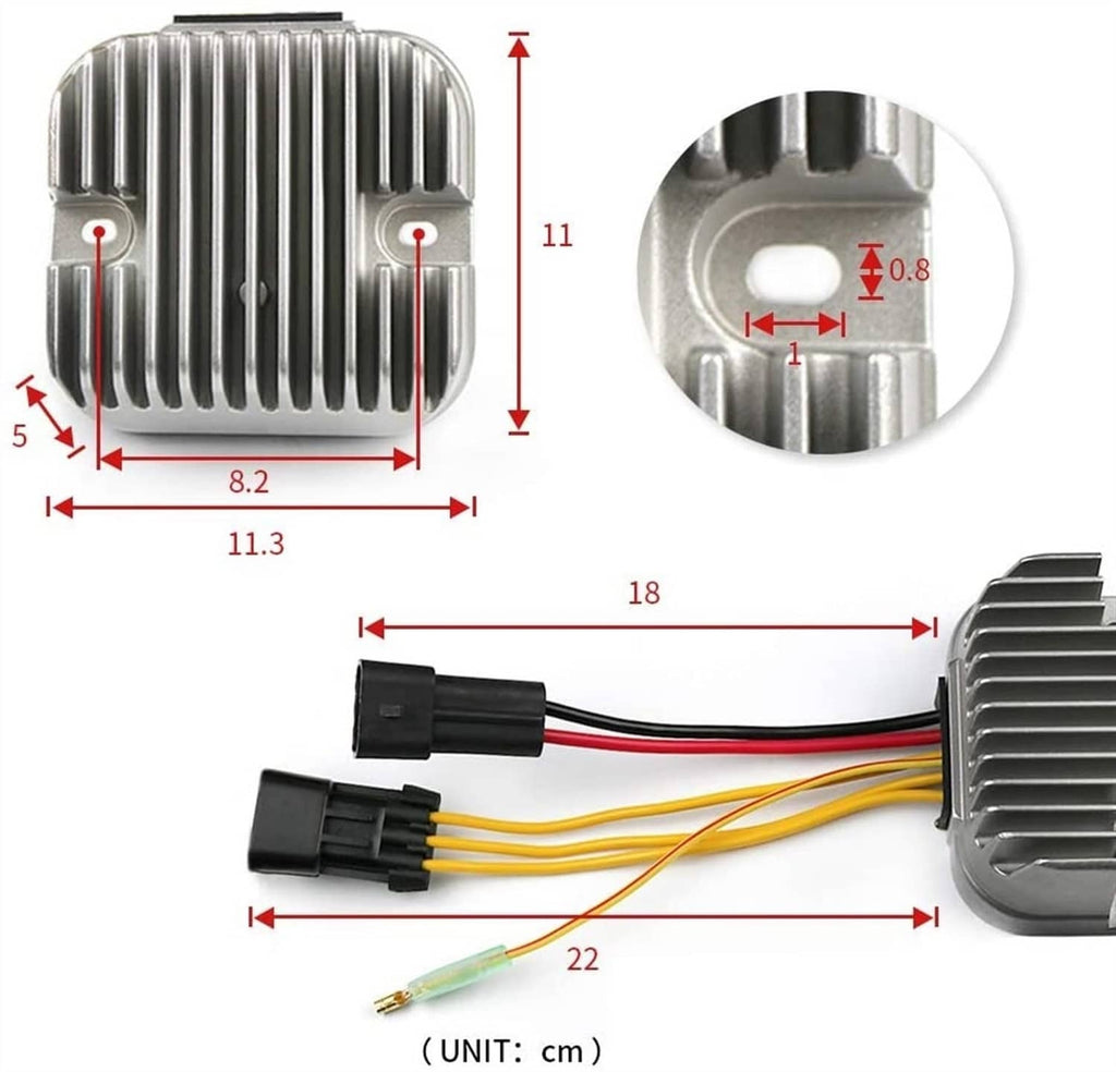 Voltage regulator/rectifier with black wiring harness and finned aluminum body