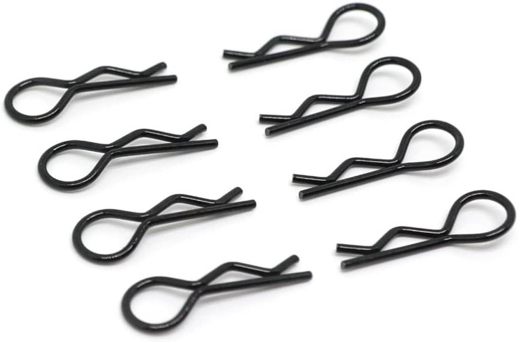 Black metal S-shaped clips for RC body shell post mounts, 8-piece set