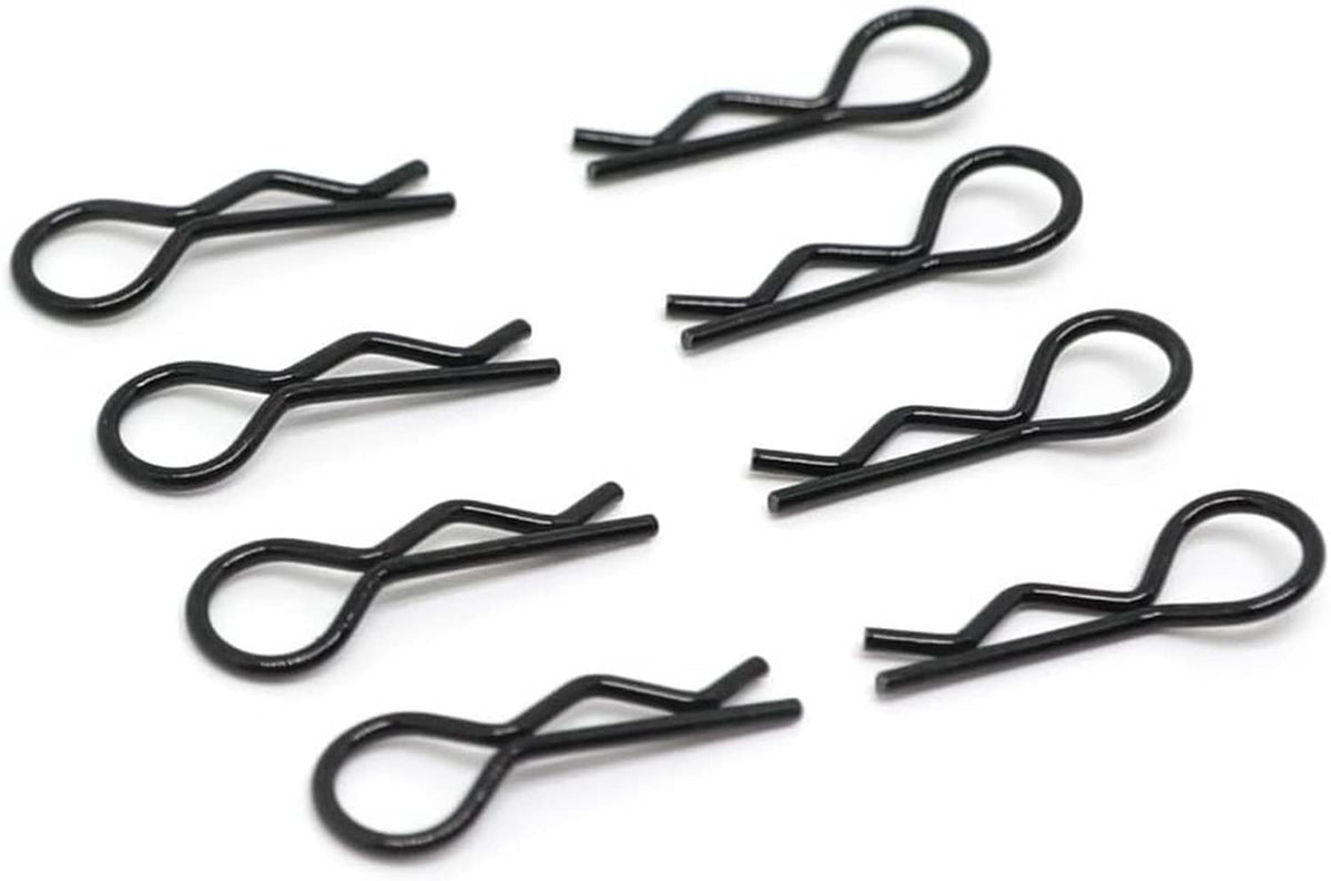 Black metal S-shaped clips for RC body shell post mounts, 8-piece set