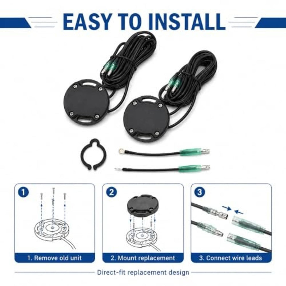 Tilt trim limit switch kit with two black housings, green connectors, and retaining clip